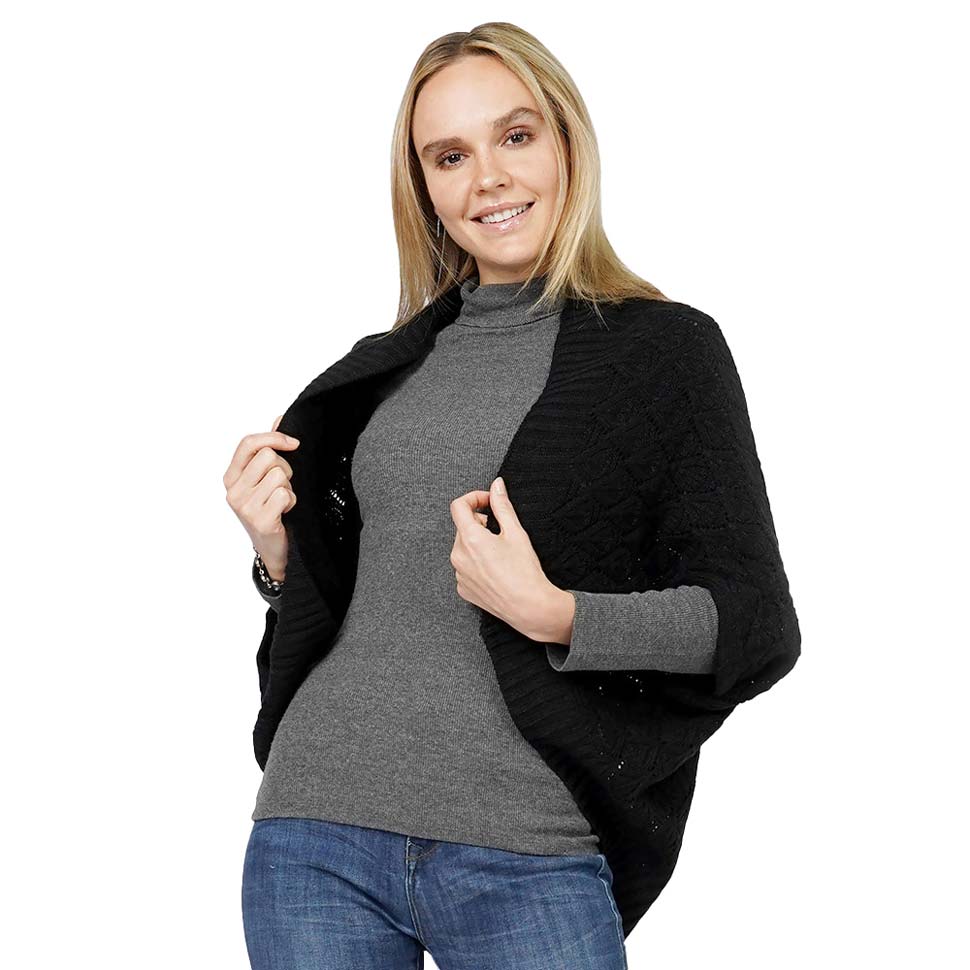 Black Diamond Knit Shrug Vest, with the latest trend in ladies' outfit cover-up! The high-quality poncho is soft and comfortable. Stay protected from the chilly weather while taking your elegant looks to a whole new level with an eye-catching, luxurious casual outfit for women! A fantastic gift for your friends or family.