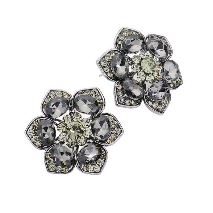 Black Diamond Multi Stone Embellished Flower Evening Earrings, looks like the ultimate fashionista with these evening earrings! The perfect sparkling earrings adds a sophisticated & stylish glow to any outfit. Ideal for parties, weddings, graduation, prom, holidays, pair these earrings with any ensemble for a polished look.