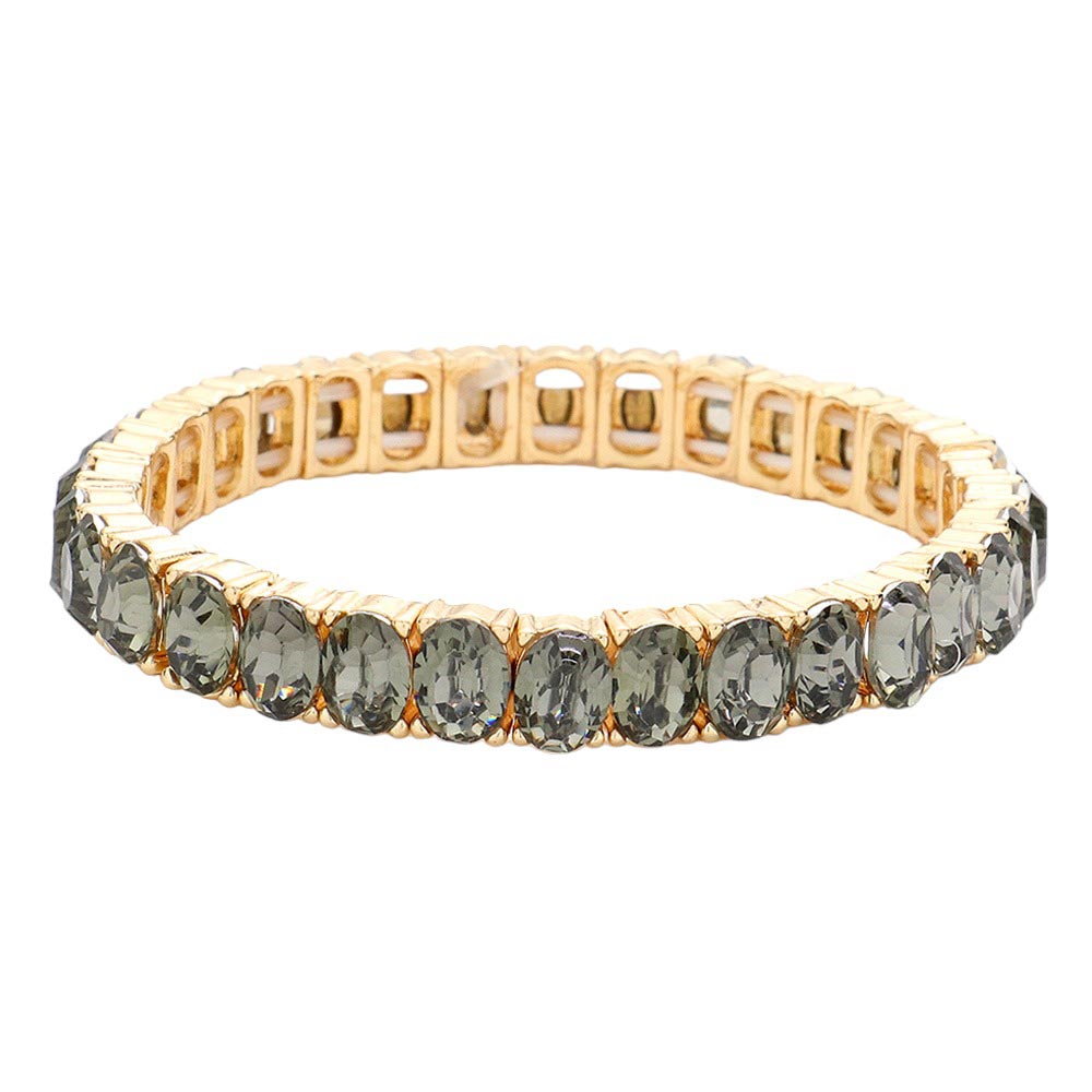 Black Diamond Oval Stone Cluster Stretch Evening Bracelet, an exquisite piece of jewelry with beautiful oval-shaped stones arranged in a cluster. Crafted with a stretchable elastic band, this bracelet provides a comfortable fit for any size wrist. A stunning accessory for a special occasion. Perfect gift choice for someone you love.