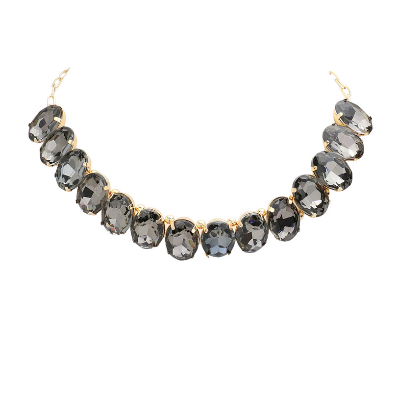 Black Diamond Oval Stone Evening Necklace. Wear together or separate according to your event, versatile enough for wearing straight through the week, coordinate with any ensemble from business casual to everyday wear.Perfect gift for a birthday, mother's day, anniversary, graduation, prom jewelry, just because, thank you.