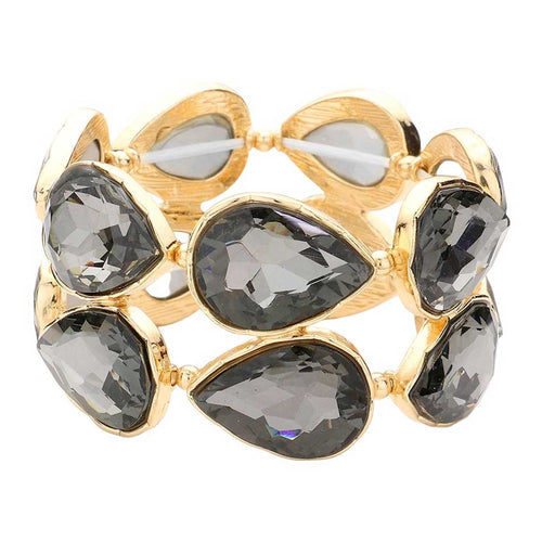 Teardrop Stone Stretch Evening Bracelet - Black Diamond
