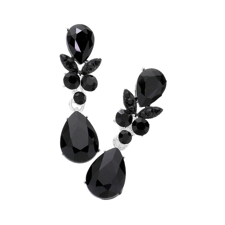 Black Double Teardrop Stone Accented Dangle Evening Earrings, looks like the ultimate fashionista with these evening earrings! The perfect sparkling earrings adds a sophisticated & stylish glow to any outfit. Ideal for parties, weddings, graduation, prom, holidays, pair these earrings with any ensemble for a polished look.