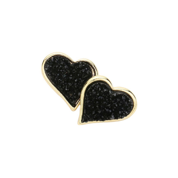 Black Druzy Heart Stud Earrings, Enhance your look with these stunning earrings. The unique druzy hearts add a touch of elegance and sparkle to any outfit. Crafted with high-quality materials, these earrings are perfect for any occasion. Elevate your style and make a statement with these must-have earrings.