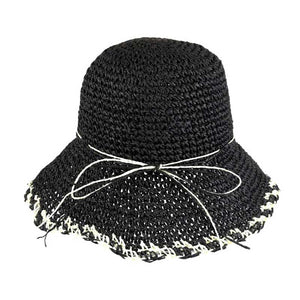 Black Edge Detailed Straw Bucket Hat, Expertly crafted with detailed edges, this straw bucket hat adds a touch of sophistication to any summer outfit. Made with high quality materials, it offers both style and protection from the sun's harmful rays. Perfect for a day at the beach or a stroll in the park.