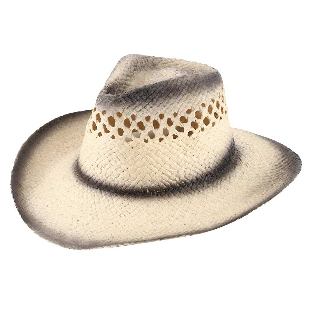 Black Edge Gradation Pointed Open Weave Panama Cowboy Straw Hat, Expertly crafted with a pointed open weave design, this Panama cowboy straw hat offers superior ventilation and breathability. Made with the finest materials, it provides both style and function, making it the perfect accessory for any outdoor adventure.