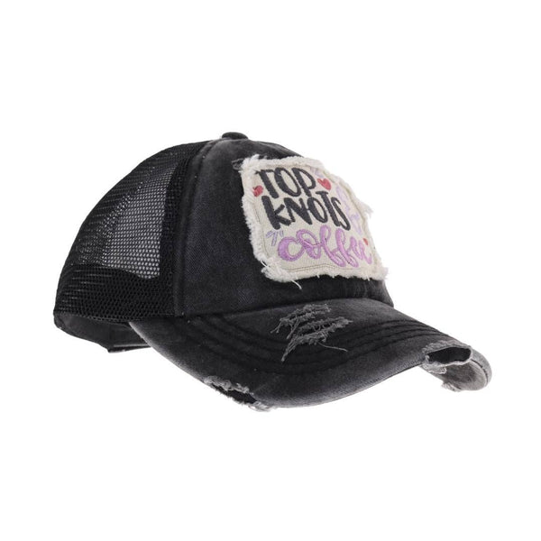 Top Knots and Coffee Patch C.C High Pony Criss Cross Ball Cap is expertly designed for both style and practicality. Featuring a unique criss-cross back, it comfortably accommodates high ponytails, making it ideal for active lifestyles. The cap showcases a charming coffee-themed patch, adding personality and flair. Made from durable, breathable materials, it ensures a secure fit and all-day comfort. Perfect for casual outings or workouts, this cap blends functionality with a distinctive look tailored for tho