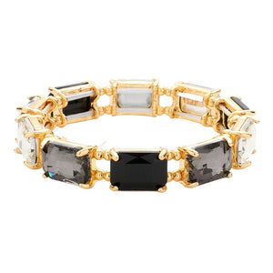 Black Emerald Cut Stone Stretch Evening Bracelet, crafted from shimmering and high-quality glass beads. The Emerald cut of the stones makes sparkle and adds a touch of sophistication to any special occasion outfit. A timeless piece of jewelry perfect in any collection. Perfect gift for special ones on any special day.