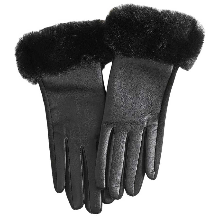 Black Faux Fur Cuff Touch Smart Gloves, give your look so eye-catchy with Gloves, a cozy feel. It's very fashionable, attractive, and cute looking that will save you from cold and chill on cold days. It will allow you to easily use your electronic devices and touchscreens while keeping your fingers covered, and swiping away!