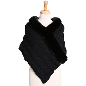 Black This Faux Fur Pointed Cable Knit Shawl offers a fashionable fusion of style and warmth. The classic cable knit design is timeless and adds a touch of sophistication. It goes with every winter outfit and gives you a beautiful outlook everywhere. Perfect Gift for Wife, Mom, Birthday, Holiday, Anniversary. Happy Winter!