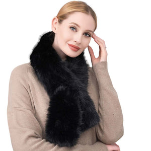 Black Faux Fur Solid Pull Through Scarf. Keep cozy and stylish with this Scarf. Crafted from luxurious faux fur, this scarf will provide you with comfort and unparalleled warmth in winter. Thoughtful and stylish gift for fashion loving friends and family members, special ones, colleagues, or Secret Santa gift exchange. 