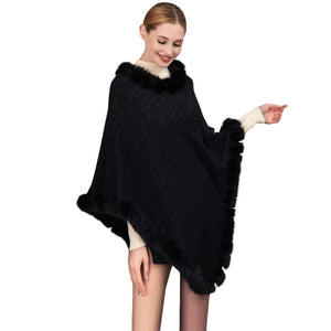 Black Faux Fur Trimmed Solid Poncho, ensure your upper body stays perfectly warm when the temperatures drop. You can wear it as a casual outfit! A fashionable eye-catcher will quickly become one of your favorite accessories, warm, and goes with all your winter outfits. Perfect winter gift for your loved ones.