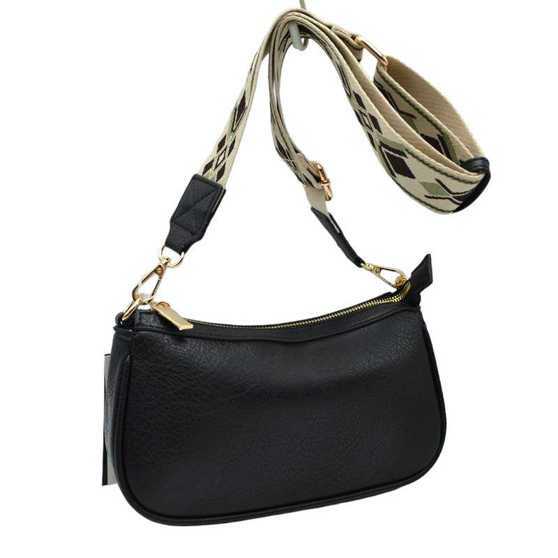 Black Faux Leather Guitar Straps Crossbody Bag for Women, This gorgeous crossbody bag is going to be your absolute favorite new purchase! It features with adjustable and detachable handle strap, upper top zipper closure with pocket. Ideal for keeping your money, bank cards, lipstick, coins, and other small essentials in one place. It's versatile enough to carry with different outfits throughout the week. It's perfectly lightweight to carry around all day with all handy items altogether.