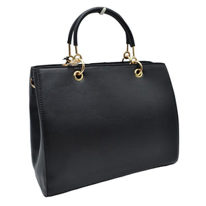 Black Faux Leather Metal Link Round Top Handle Tote Bag, is perfect for your daily errands or night out. Crafted with superior faux leather and metal link detail, this tote bag is suitable for everyday use. The round top handle makes it easy to slip on and off your shoulder. An excellent bag for any occasion. 