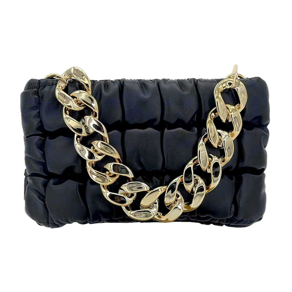 Women's Black Faux Patent Leather Chain Strap Handbag