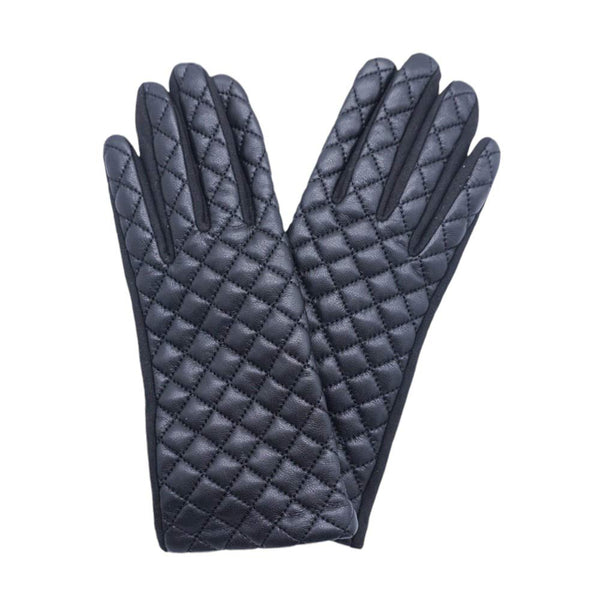 Black-Faux Leather Quilted Smart Touch Gloves, Stylish and functional addition to your winter wardrobe. Made with a luxurious faux leather exterior and quilted design, these gloves provide both warmth and a touch of elegance. Stay fashionable and connected with these gloves.
