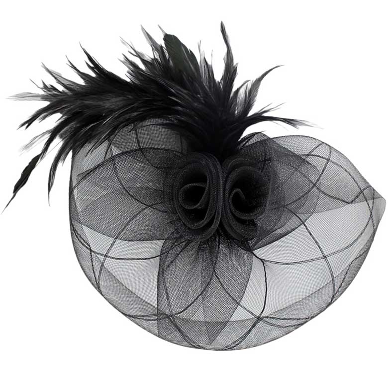 Black Feather Mesh Flower Fascinator Headband, will take your outfit to the next level. Crafted with intricate mesh flowers, this accessory is perfect for adding a touch of elegance to your look. The feather detailing provides a unique texture, making it a piece of statement. Perfect for any occasion or as an exquisite gift.