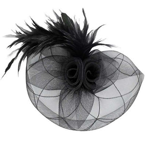 Black Feather Pearl Cluster Mesh Flower Fascinator Headband, is crafted with luxury materials, including feathers, pearls, and mesh. Its bold design is sure to add a unique and glamorous touch to your ensemble. Perfect for making an exquisite gift, attending any special events, or everyday wear. 