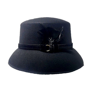 Black Feather Pointed Felt Hat, is perfect for any occasion. Crafted from blended material, this hat features a stunning feather point design and a comfortable inner lining that will keep you warm and stylish. It ensures a secure fit making it a nice gift choice for those you care about. Look sharp in this classic hat.