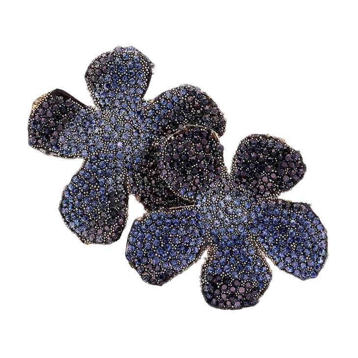 Black Felt Back Bling Studded Flower Earrings, These elegant earrings are the perfect accessory to add a touch of sophistication to any outfit. The felt backing adds a unique texture while the studded flower design adds a touch of glam. Handcrafted with precision and attention to detail, these earrings will make a statement.