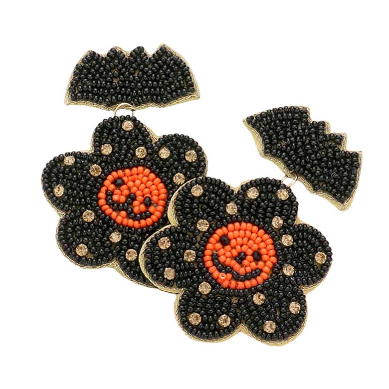 Black Felt Back Seed Beaded Bat Smile Flower Link Dangle Earrings, are beautifully handcrafted jewelry that adds the perfect luxe to your Halloween attire. Perfect for the Halloween & festive season. This is the perfect gift for Halloween, especially for your friends, family, and the people you love and care about.