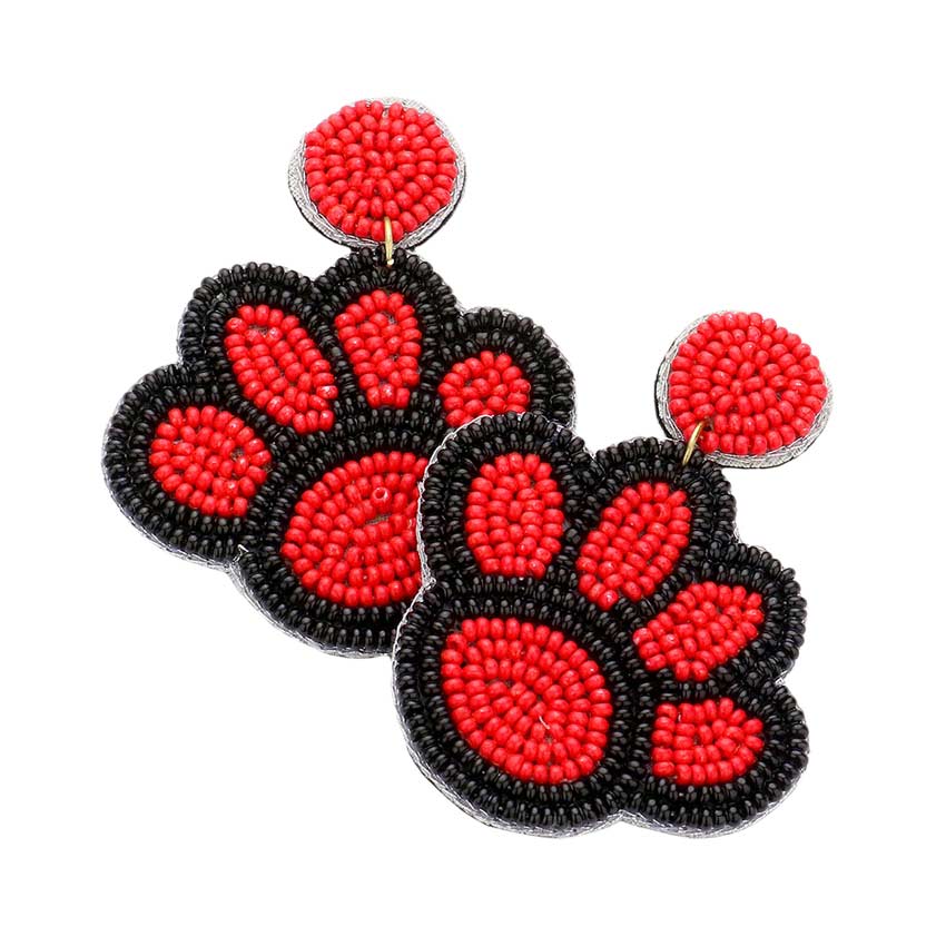 Black Felt Back Seed Beaded Paw Dangle Earrings, Seed Beaded paw dangle earrings are fun handcrafted jewelry that fits your lifestyle, adding a pop of pretty color. Enhance your attire with these vibrant artisanal earrings to show off your fun trendsetting style. Great gift idea for your Wife, Mom, or your Loving One.