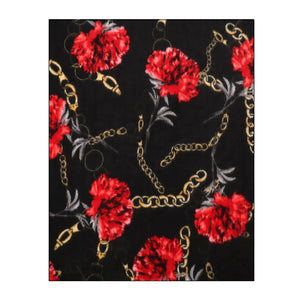 Black Flower Chain Print Tassel Oblong Scarf, accent your look with this soft oblong scarf to receive compliments. It gives many options to dress your attire up and goes well with everything. Perfect gift for wife, mom, birthday, holiday, anniversary, fun night out, or Valentine's Day gift.