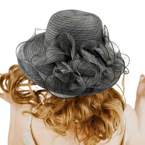 Black Flower Organza Dressy Hat, is an elegant and high-fashion accessory for your modern couture. Unique and elegant hats, family, friends, and guests are guaranteed to be astonished by this flower-dressy hat. This hat will be perfect for Tea Parties, Concerts, Evening Wear, Ascot, Races, Photo Shoots, etc.