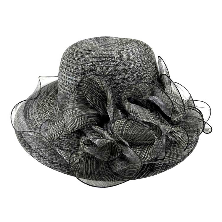Black Flower Organza Dressy Hat, is an elegant and high-fashion accessory for your modern couture. Unique and elegant hats, family, friends, and guests are guaranteed to be astonished by this flower-dressy hat. This hat will be perfect for Tea Parties, Concerts, Evening Wear, Ascot, Races, Photo Shoots, etc.