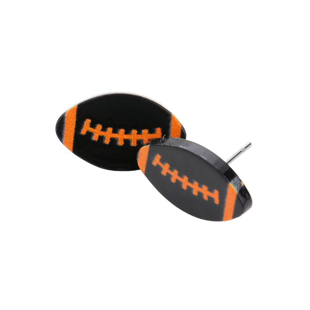 Black Football Game Day Resin Stud Earrings, Show your football team spirit with these fashionable earrings. Featuring resin material with a football shape, these earrings give you a fashionable way to show off your loyalty to your favorite team. With a lightweight design, they're sure to be a fan favorite.