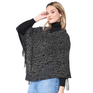 Black Fringed Solid Knit Poncho, with the latest trend in ladies' outfit cover-up! the high-quality knit poncho is soft, comfortable, and warm but lightweight. It's perfect for your daily, casual, party, vacation, and other special events outfits. A fantastic gift for your friends or family.
