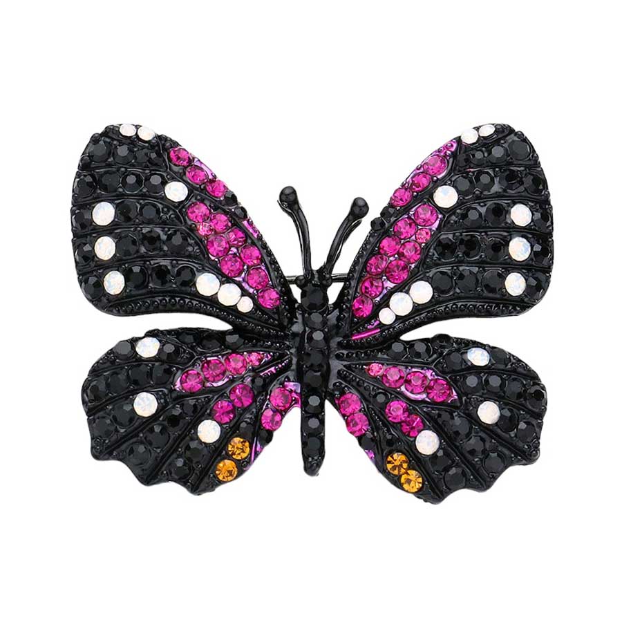 Black Fuchsia Rhinestone Pave Butterfly Pin Brooch adds a touch of elegance to any outfit. Featuring dazzling rhinestones in a pave butterfly design, this pin exudes a sophisticated and polished look. Perfect for both casual and formal occasions, this versatile accessory will elevate any ensemble.