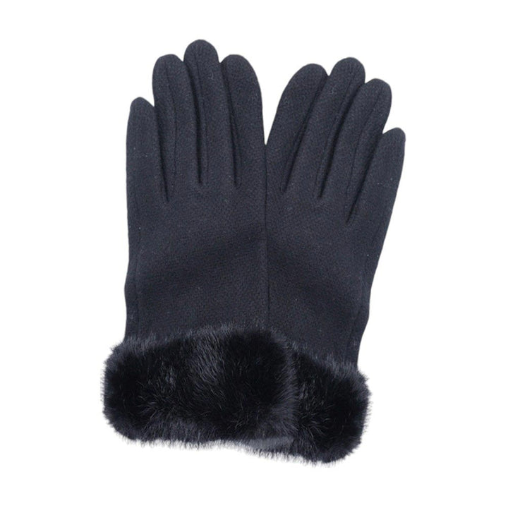 Black-Fuzzy Fux Fur Collar Smart Touch Gloves, Soft fur collar adds a touch of luxury, while the smart touch technology allows you to use your phone or tablet without taking off your gloves. Experience stylish functionality in the cold weather. It is an incomparable gift to the one you love the most.