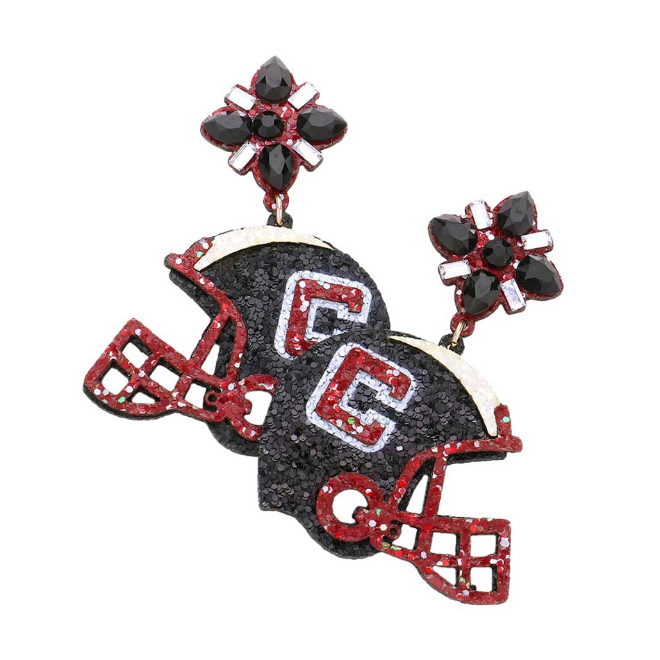 Black Game Day Glittered Football Helmet Dangle Earrings, get ready with these game day glittered earrings to receive the best compliments on football game day. These game-day earrings are stylish and fashionable to cheer up your favorite football team & to make you stand out from the crowd at the gallery or anywhere else. 