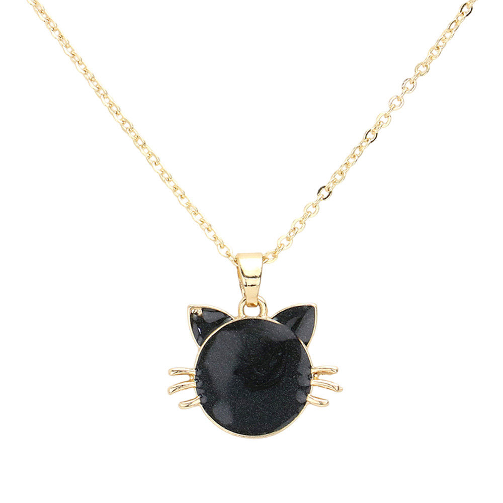 Black Glittered Cat Pendant Necklace, Add a playfully chic touch to your look with this Glittered Cat Pendant Necklace. Featuring a glittered cat-shaped pendant on a chain ensures wearability for any situation. Compatible with almost every attire. Ideal gift item for your animal lovers friends and family members.