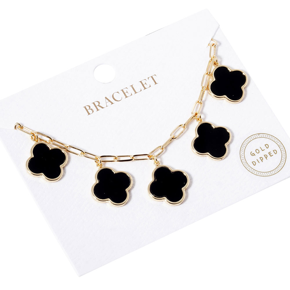 Black Gold Dipped Quatrefoil Charm Station Bracelet, is the perfect accessory for any occasion. Crafted from quality materials, it features an attractive quatrefoil charm station and a classic clasp for added security. The perfect blend of fashion and function. Excellent gift for the people you love on any occasion.