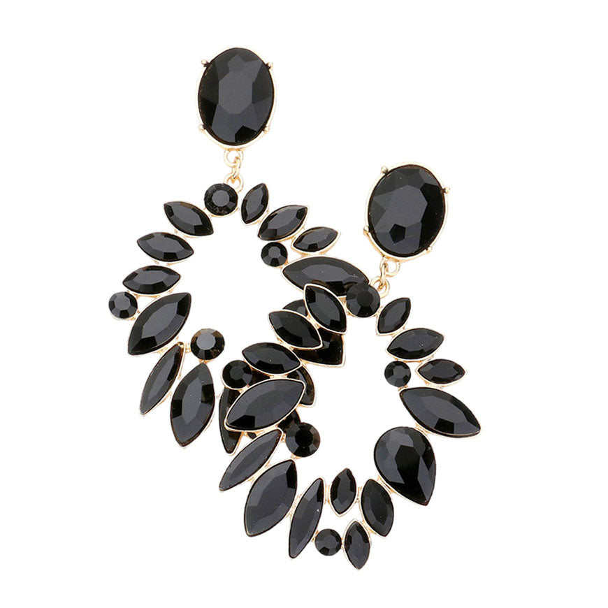 Black Gold Marquise Stone Cluster Open Oval Evening Earrings, looks like the ultimate fashionista with these evening earrings! The perfect sparkling earrings adds a sophisticated & stylish glow to any outfit. Ideal for parties, weddings, graduation, prom, holidays, pair these earrings with any ensemble for a polished look.