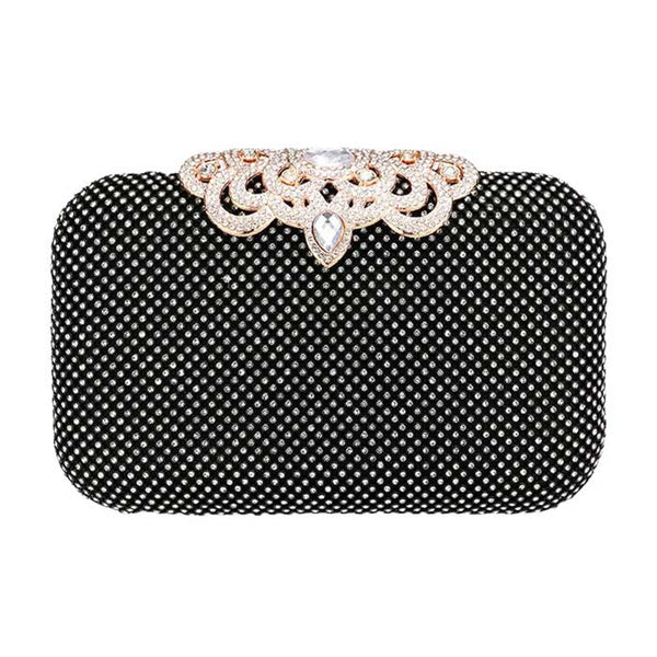 Black Gorgeous Stone Embellished Evening Tote Clutch Crossbody Bag, is beautifully designed and fit for all occasions & places. Perfect for makeup, money, credit cards, keys or coins, and many more things. This crossbody bag feature contains a detachable shoulder chain and clasp closure that makes your life easier and trendier.