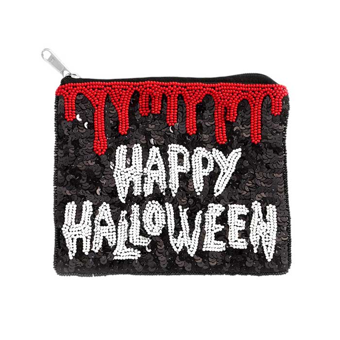 Black-Happy Halloween Message Sequin Beaded Mini Pouch Bag, This unique and eye-catching bag features a shimmering sequin design and a fun "Happy Halloween" message. The perfect accessory to complete any spooky outfit. Made with high-quality materials for durability. Get yours today! This is the perfect gift for your friends, family, and the people you love and care about.