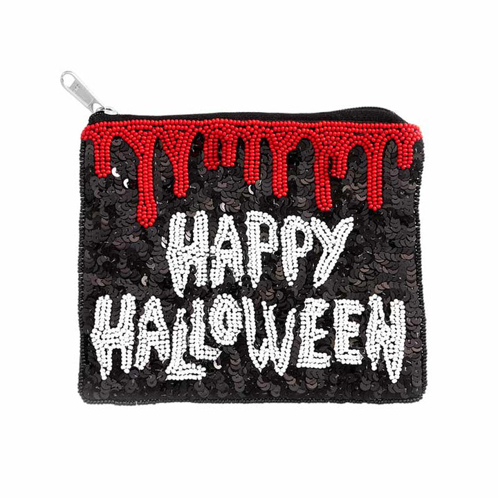 Black Happy Halloween Message Sequin Beaded Mini Pouch Bag, be the ultimate fashionista while carrying this trendy massage-themed mini pouch bag! Add the perfect luxe to your Halloween attire with it. This is the perfect gift for Halloween, especially for your friends, family, and the people you love and care about.