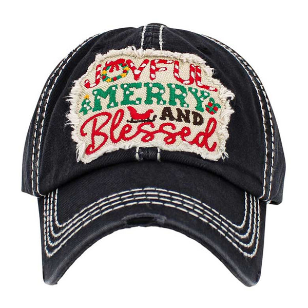 Black Joyful Merry and Blessed Message Vintage Baseball Cap, Spread the Christmas cheer with this unique cap. Embrace the festive spirit with this stylish cap that combines vintage charm with a heartfelt message. Give the gift of joy, warmth, and blessings with this holiday-themed cap as a thoughtful Christmas present.