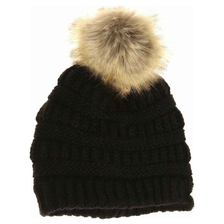 Black Kids Fur Pom CC Beanie combines warmth and style with a soft, comfortable fabric that shields young heads from cold weather. Its plush fur pom adds a fashionable accent while maintaining breathability, ensuring all-day comfort and protection during outdoor play or casual outings. Designed for durability and ease of wear, this beanie is an essential winter accessory for active children. 