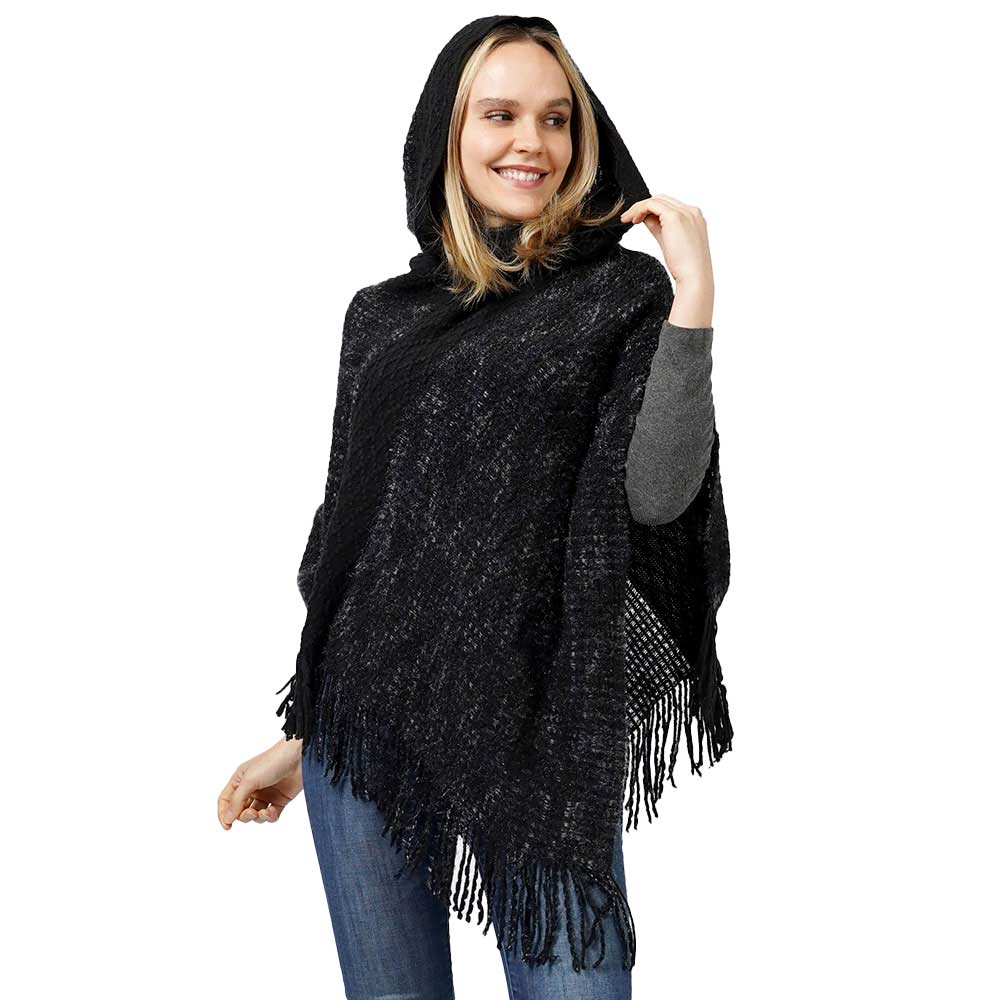 Black Knit Hooded Poncho, delicate, warm, on-trend & fabulous, a luxe addition to any cold-weather ensemble. This hooded poncho with a Maggie sleeve is the perfect accessory featuring the oh-so-trendy soft chic garment. Perfect Gift for wife, mom, birthday, holiday, etc.