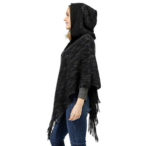 Black Knit Hooded Poncho, delicate, warm, on-trend & fabulous, a luxe addition to any cold-weather ensemble. This hooded poncho with a Maggie sleeve is the perfect accessory featuring the oh-so-trendy soft chic garment. Perfect Gift for wife, mom, birthday, holiday, etc.
