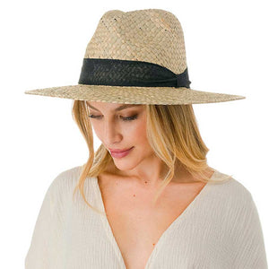 Black Knot Trim Woven Straw Fedora Hat, Crafted from high-quality woven straw, this hat is the perfect accessory for any sunny day. With its stylish knot trim and lightweight design, it provides both fashion and functionality. Protect yourself from the sun while looking effortlessly chic.