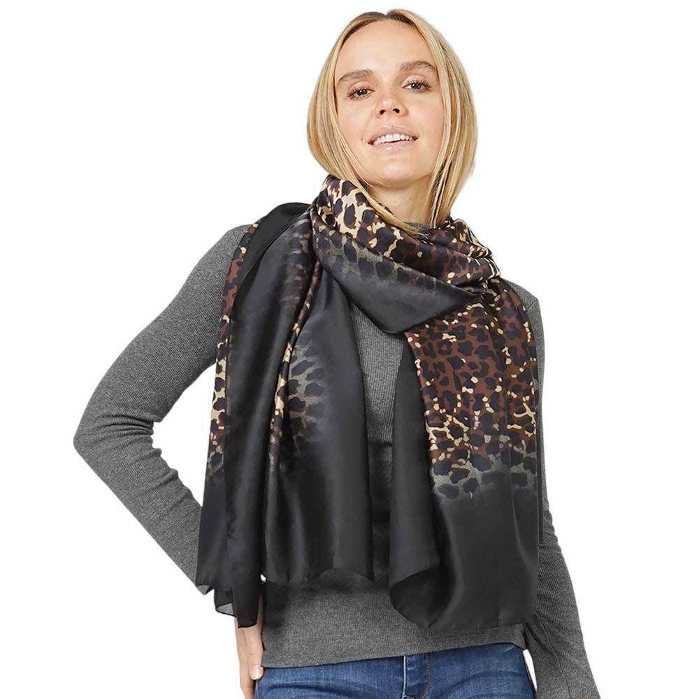 Black Leopard Print Satin Oblong Scarf, is delicate, warm, on-trend & fabulous, and a luxe addition to any weather ensemble. Great for daily wear in the summer or winter the chill, classic style scarf & amps up the glamour with a plush material. Perfect gift for birthdays, holidays, or any occasion.
