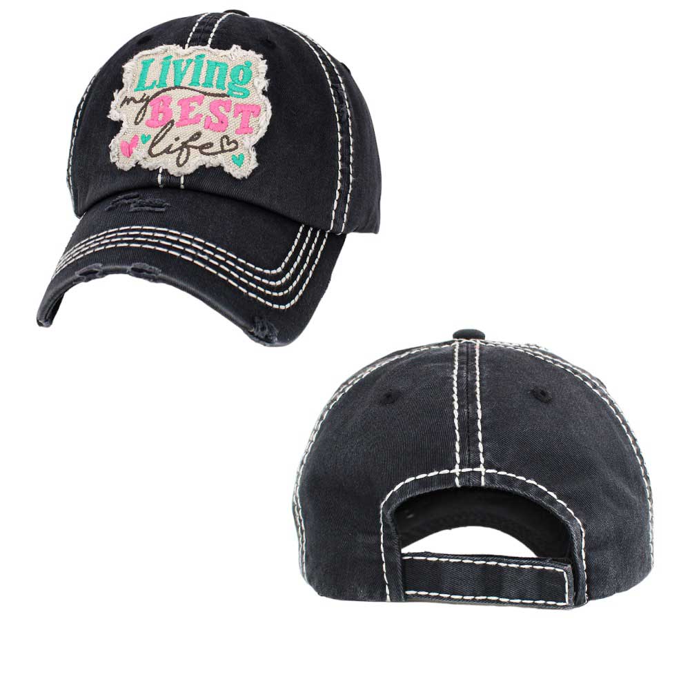 Black Living My Best Life Message Vintage Baseball Cap, is the perfect way to express your state of mind. Crafted from lightweight cotton twill, it's flexible and comfortable even in hot weather. With an adjustable slide closure, this cap is a great fit for anyone. Be sure to live your best life with this stylish cap.