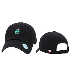 Black Love Earth Embroidered Baseball Cap, Made with love for the earth, this embroidered baseball cap is a stylish and sustainable choice for any fashion lover. Crafted with organic cotton, each cap helps to reduce environmental impact while adding a bold accessory to any outfit. Show your love for the planet Earth.