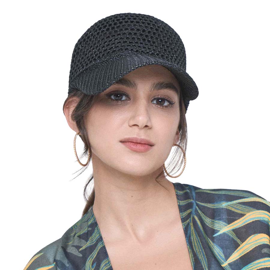 Black Lurex Metallic Baseball Cap, keep your styles on even when you are relaxing at the pool or playing at the beach. Large, comfortable, and perfect for keeping the sun off of your face and neck. Perfect summer, beach accessory. Perfect gifts for Christmas, holidays, Valentine’s Day, or any meaningful occasion.