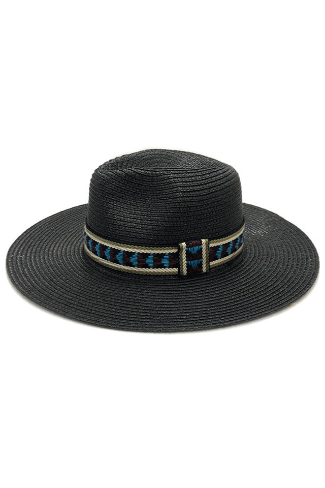 Black Multi Color Aztec Band Panama Hat combines traditional weaving techniques with contemporary design elements. The distinctive Aztec pattern band showcases vibrant hues against the classic Panama silhouette, creating a statement accessory with ethnographic influence. The lightweight, breathable construction offers UPF protection while maintaining proper ventilation—ideal for discerning customers seeking both functionality and distinctive style in their summer headwear collection. 