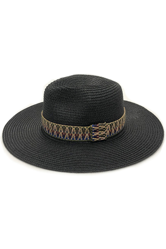 Black Multi Color Aztec Band Panama Hat combines traditional weaving techniques with vibrant ethnic design elements. The distinctive Aztec pattern band introduces rich color contrast against the classic Panama silhouette, while maintaining structural integrity and breathability. The lightweight construction offers UPF protection without compromising ventilation, making it an optimal choice for extended outdoor wear. Its versatile profile transitions seamlessly from casual to semi-formal settings.
